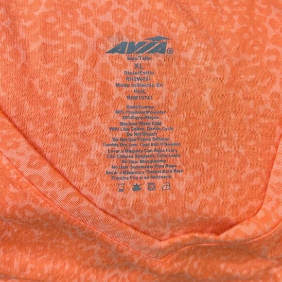 Avia Neon Orange Peach Leopard Burnout V-Neck Top, XL - Picture 3 of 3
